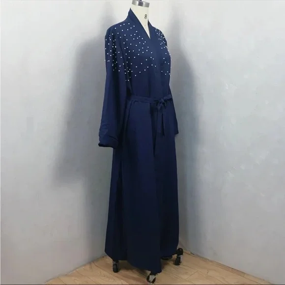 Abayas Muslim Women Kimono Black Abaya Robe Turkish Dress Kaftan Navy Blue - Picture 5 of 6